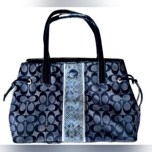 Coach Signature Canvas Black/Blue Python Snakeskin Print Shoulder Bag